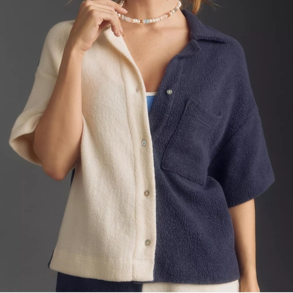 Sundry Bi-Color Sherpa Set | Cream And Navy | Size Small